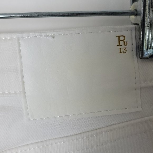 R13 Jeans Kate Skinny Angled Hem Frayed White Denin - Picture 9 of 15